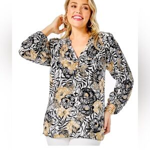 Lilly Pulitzer Elsa Silk Top in Onyx Peony print size XL